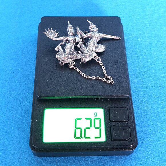 Rare Antique 1920s Siam Sterling Silver Mekkala & Ramasoon Sweater Cloak Pin - Picture 10 of 10